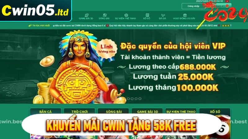 Khuyến mãi cwin tặng 58k free cho người chơi mới