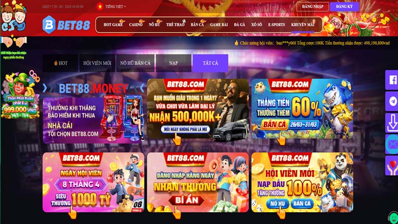 Casino bet88 phát hành nhiều ưu đãi khuyến mãi cho thành viên